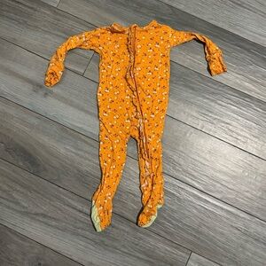 Posh Peanut Orange ruffle Floral Footed One-Piece